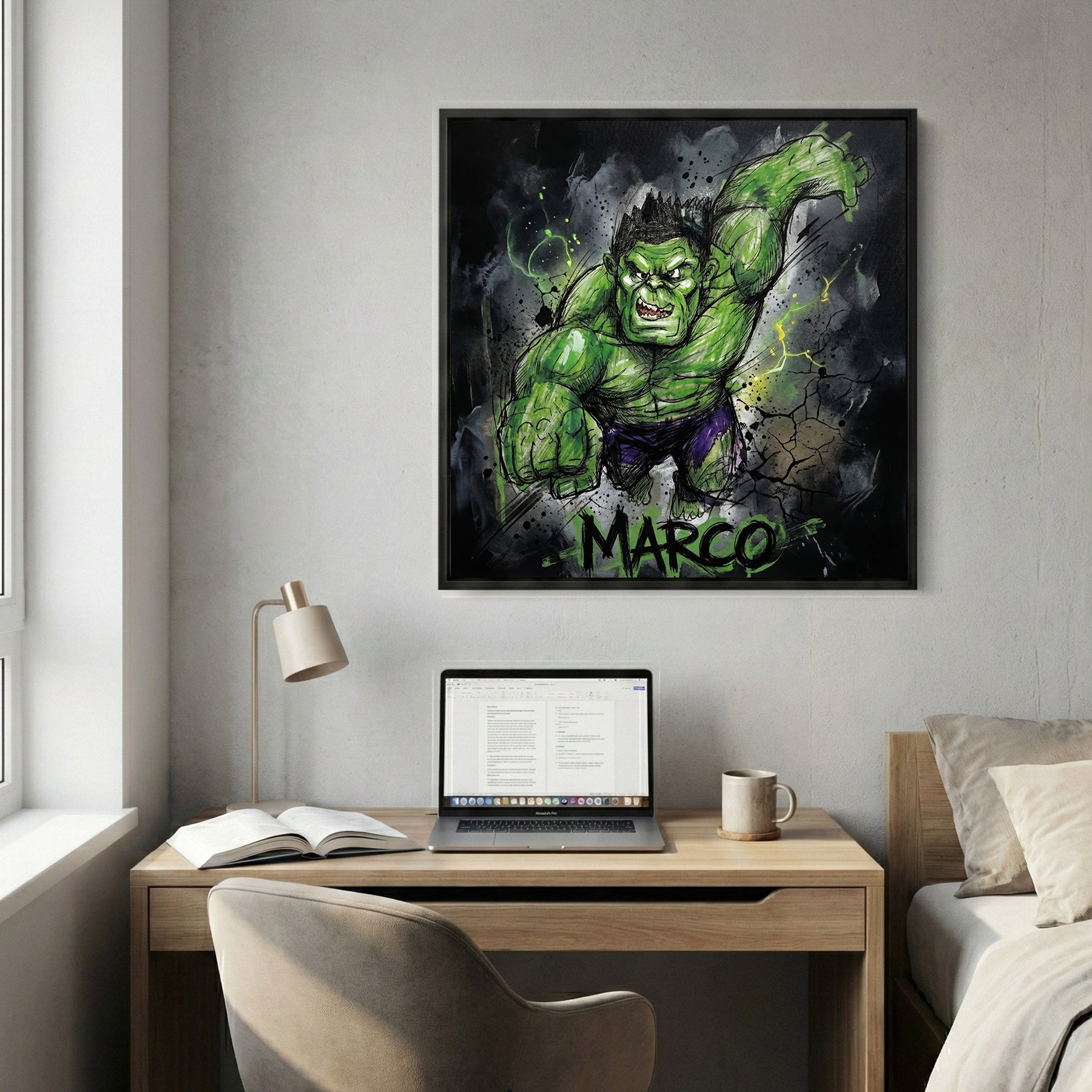 The Hulk graffiti sketch portrait green superhero dark background wall art print