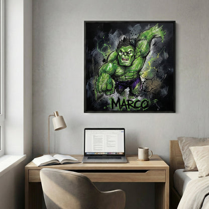 The Hulk graffiti sketch portrait green superhero dark background wall art print