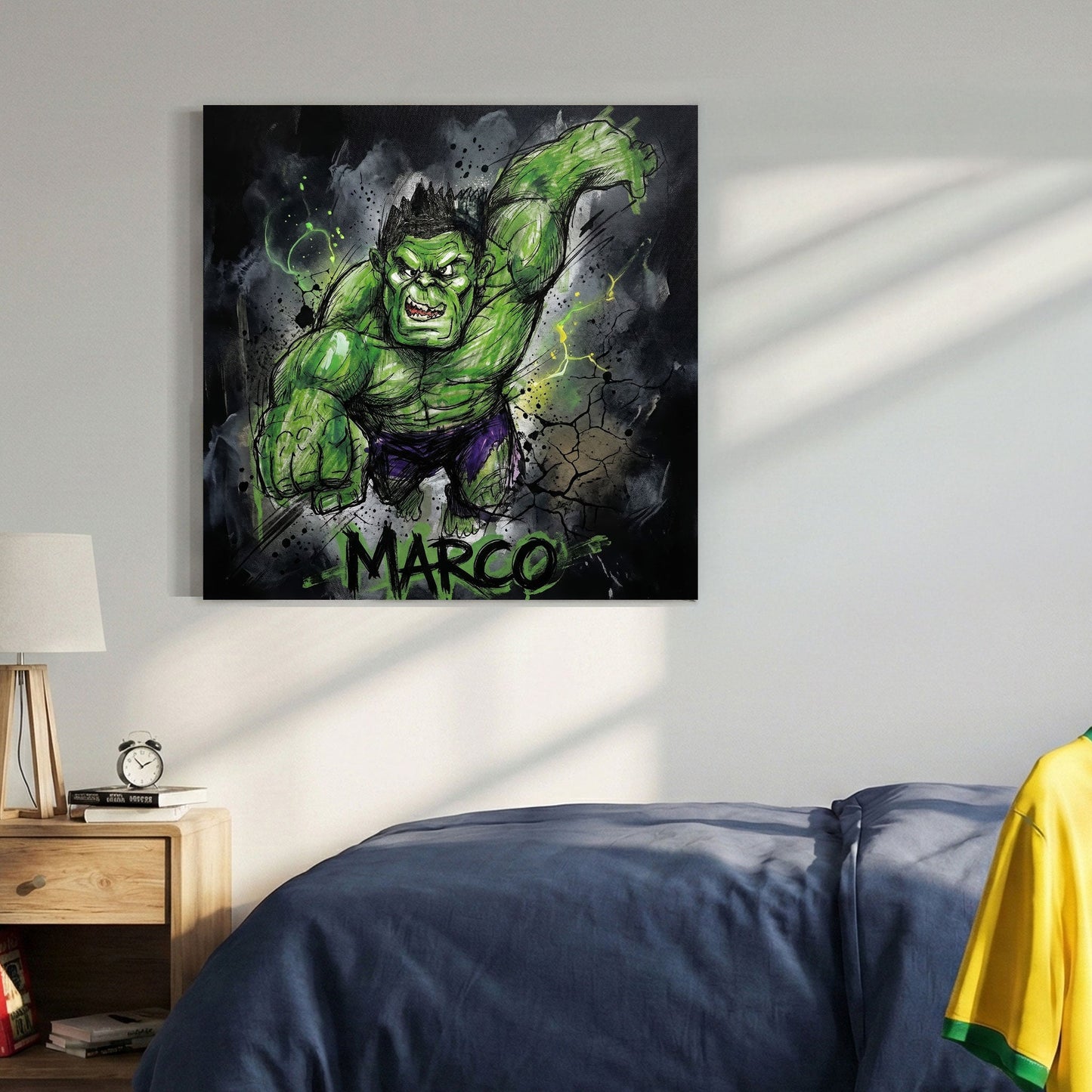 The Hulk graffiti sketch portrait green superhero dark background wall art print