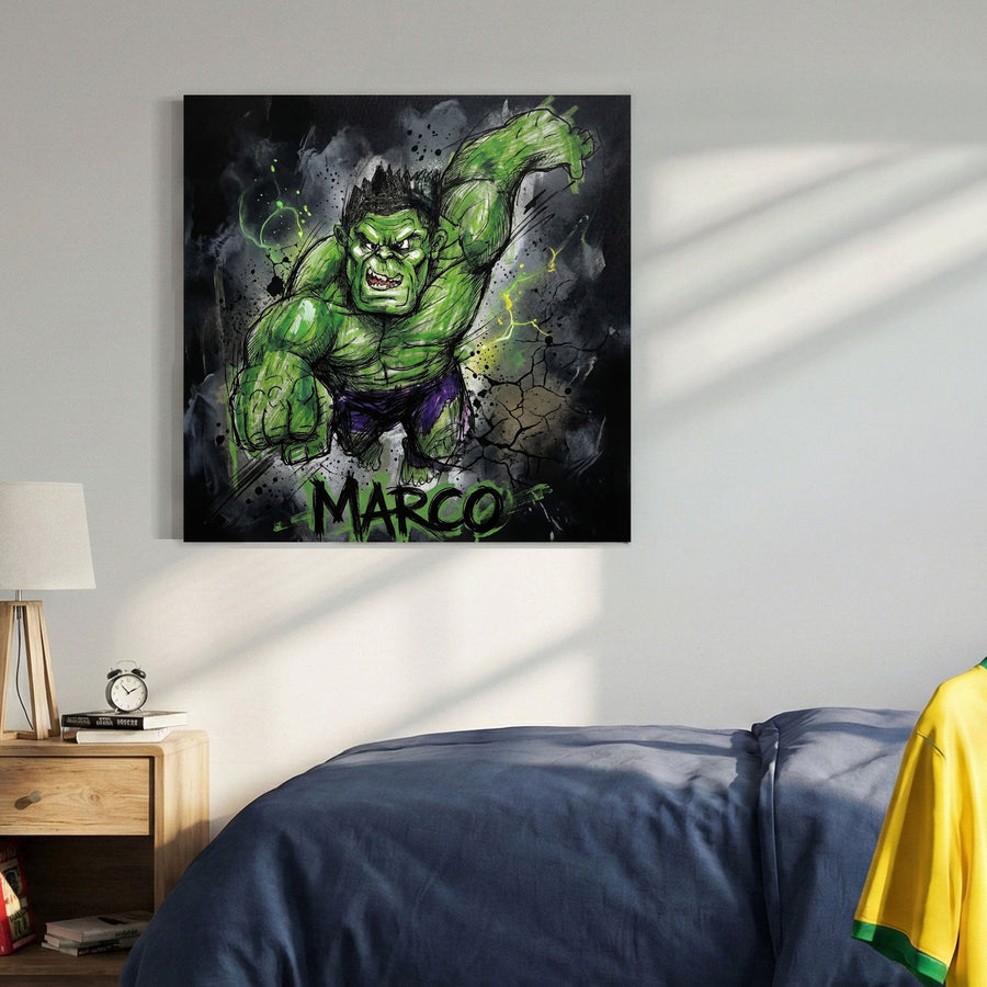 The Hulk graffiti sketch portrait green superhero dark background wall art print