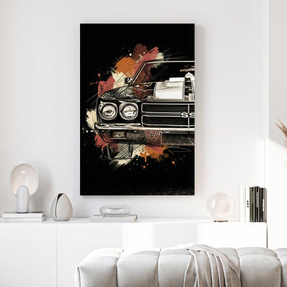 Chevrolet Chevelle SS muscle car close-up sketch ink wall art print dark background