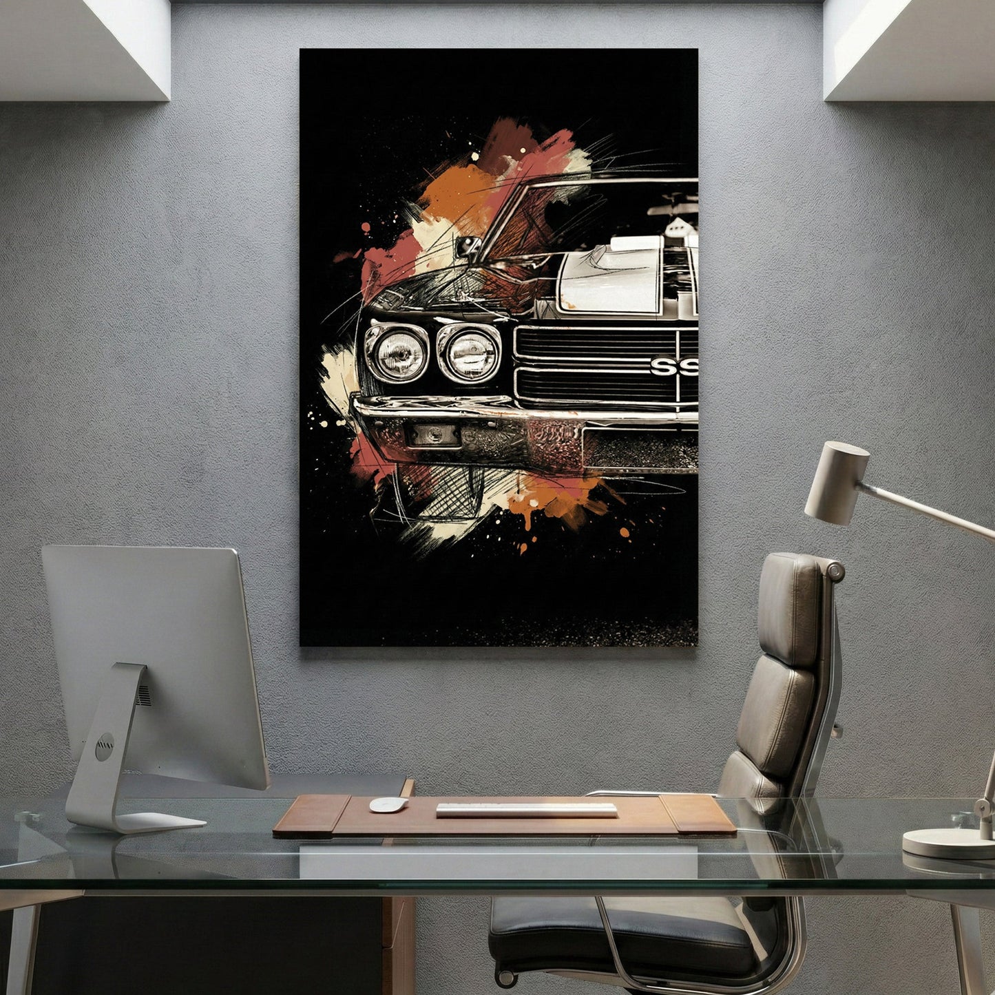 Chevrolet Chevelle SS muscle car close-up sketch ink wall art print dark background
