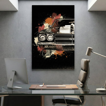 Chevrolet Chevelle SS muscle car close-up sketch ink wall art print dark background