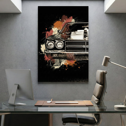 Chevrolet Chevelle SS muscle car close-up sketch ink wall art print dark background