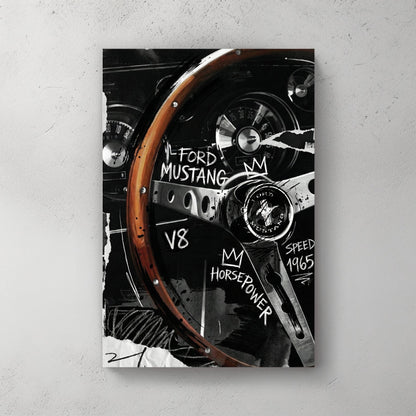 Ford Mustang 1965 steering wheel cockpit Basquiat street art graffiti wall art print