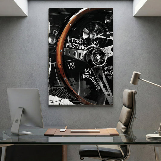 Ford Mustang 1965 steering wheel cockpit Basquiat street art graffiti wall art print