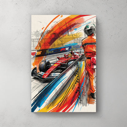 Ferrari F1 Monaco Grand Prix pit lane sketch watercolour wall art print