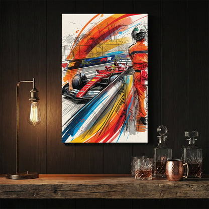 Ferrari F1 Monaco Grand Prix pit lane sketch watercolour wall art print