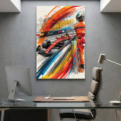 Ferrari F1 Monaco Grand Prix pit lane sketch watercolour wall art print