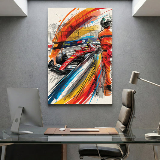 Ferrari F1 Monaco Grand Prix pit lane sketch watercolour wall art print