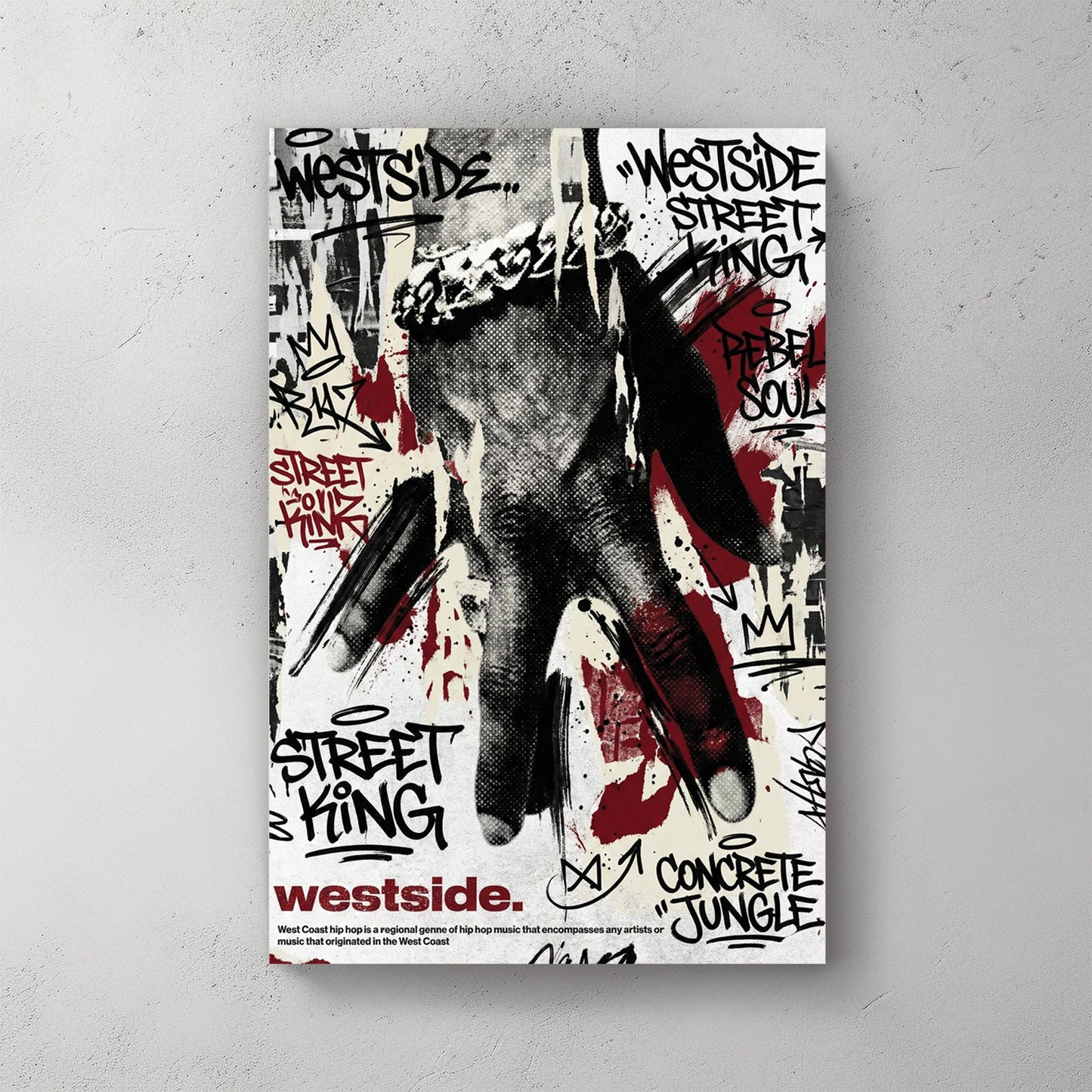 Westside hip-hop street king graffiti typography hand gesture wall art print