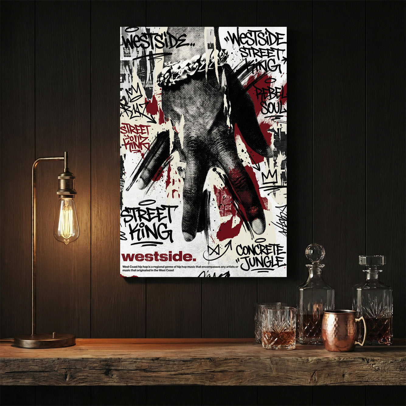 Westside hip-hop street king graffiti typography hand gesture wall art print