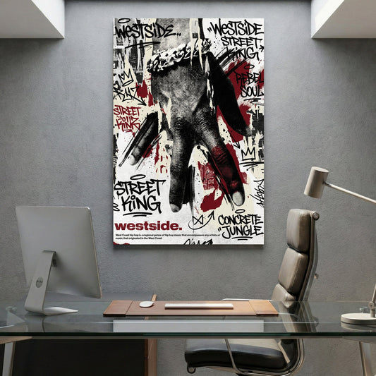 Westside hip-hop street king graffiti typography hand gesture wall art print