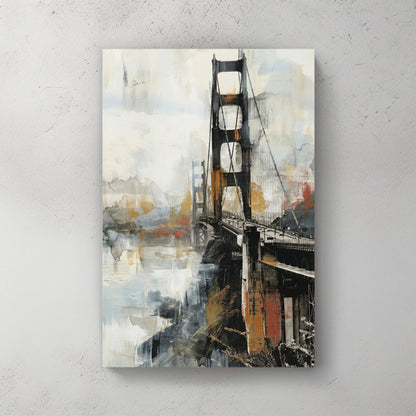 Golden Gate Bridge watercolour wall art print with gold and black tones