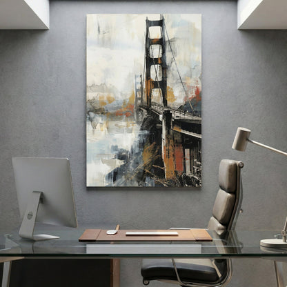 Golden Gate Bridge watercolour wall art print with gold and black tones