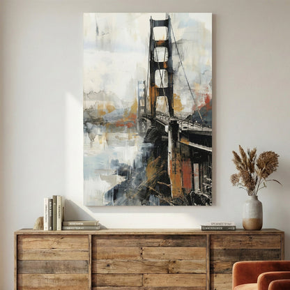 Golden Gate Bridge watercolour wall art print with gold and black tones
