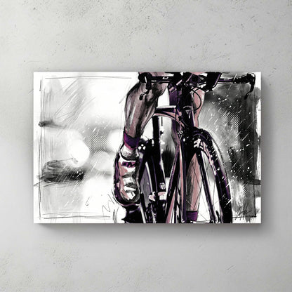 Cyclist road bike sketch wall art print with purple accents