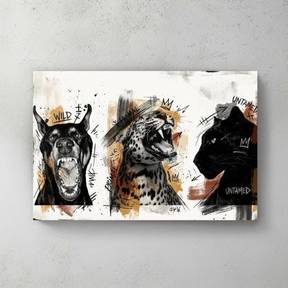Wild animals untamed sketch wall art with gold accents, three panels