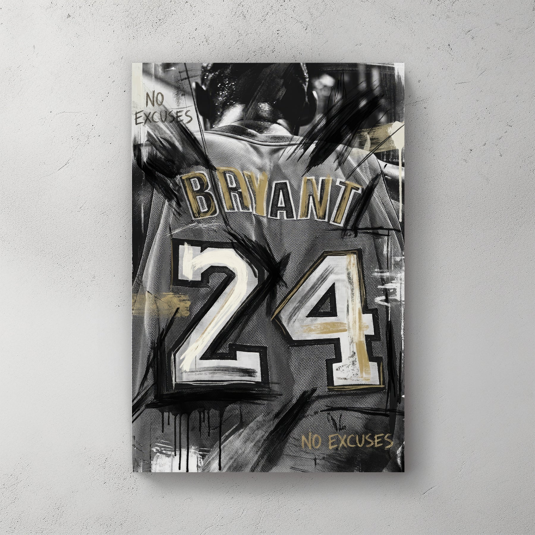 Kobe Bryant number 24 jersey wall art print with no excuses text
