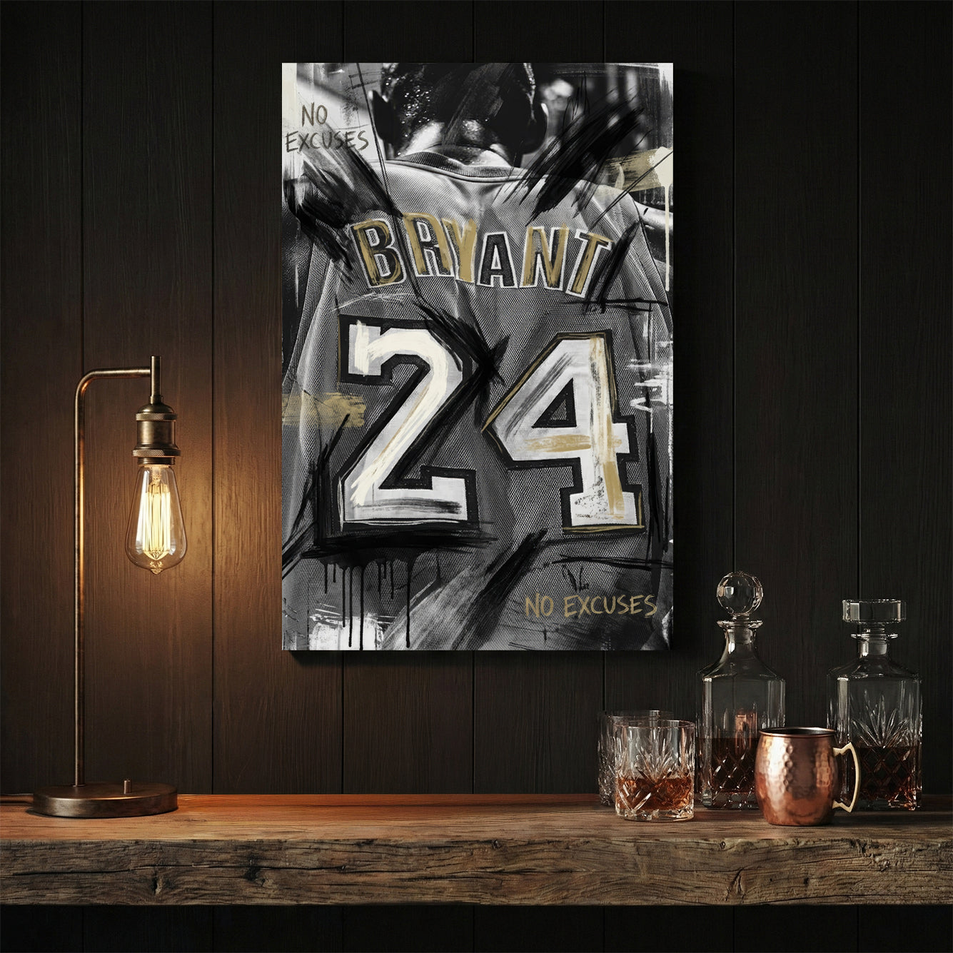 Kobe Bryant number 24 jersey wall art print with no excuses text