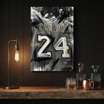 Kobe Bryant number 24 jersey wall art print with no excuses text