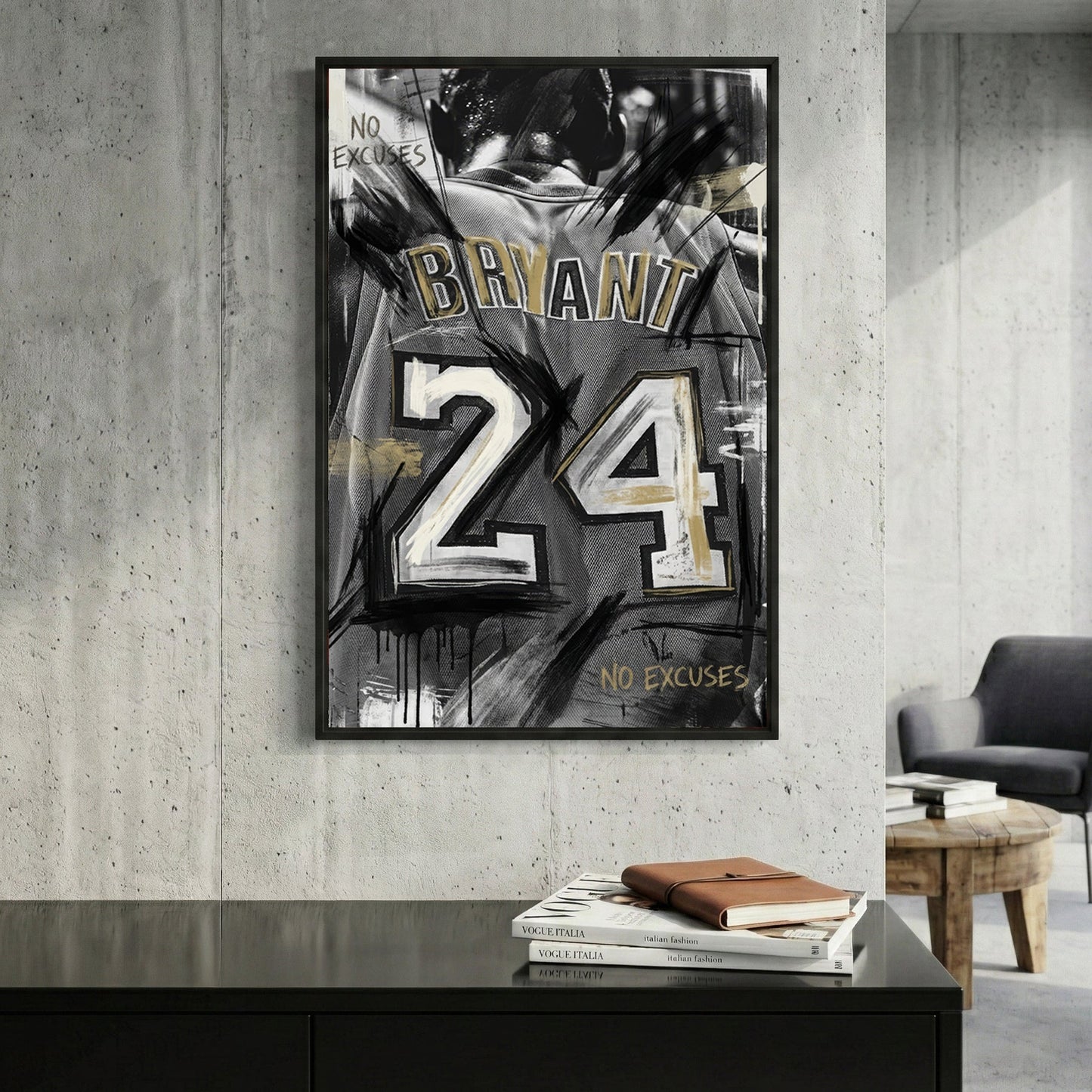 Kobe Bryant number 24 jersey wall art print with no excuses text