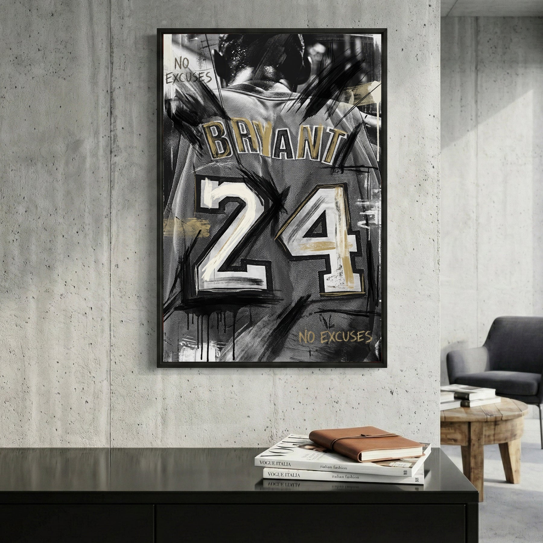 Kobe Bryant number 24 jersey wall art print with no excuses text
