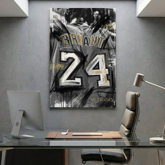 Kobe Bryant number 24 jersey wall art print with no excuses text