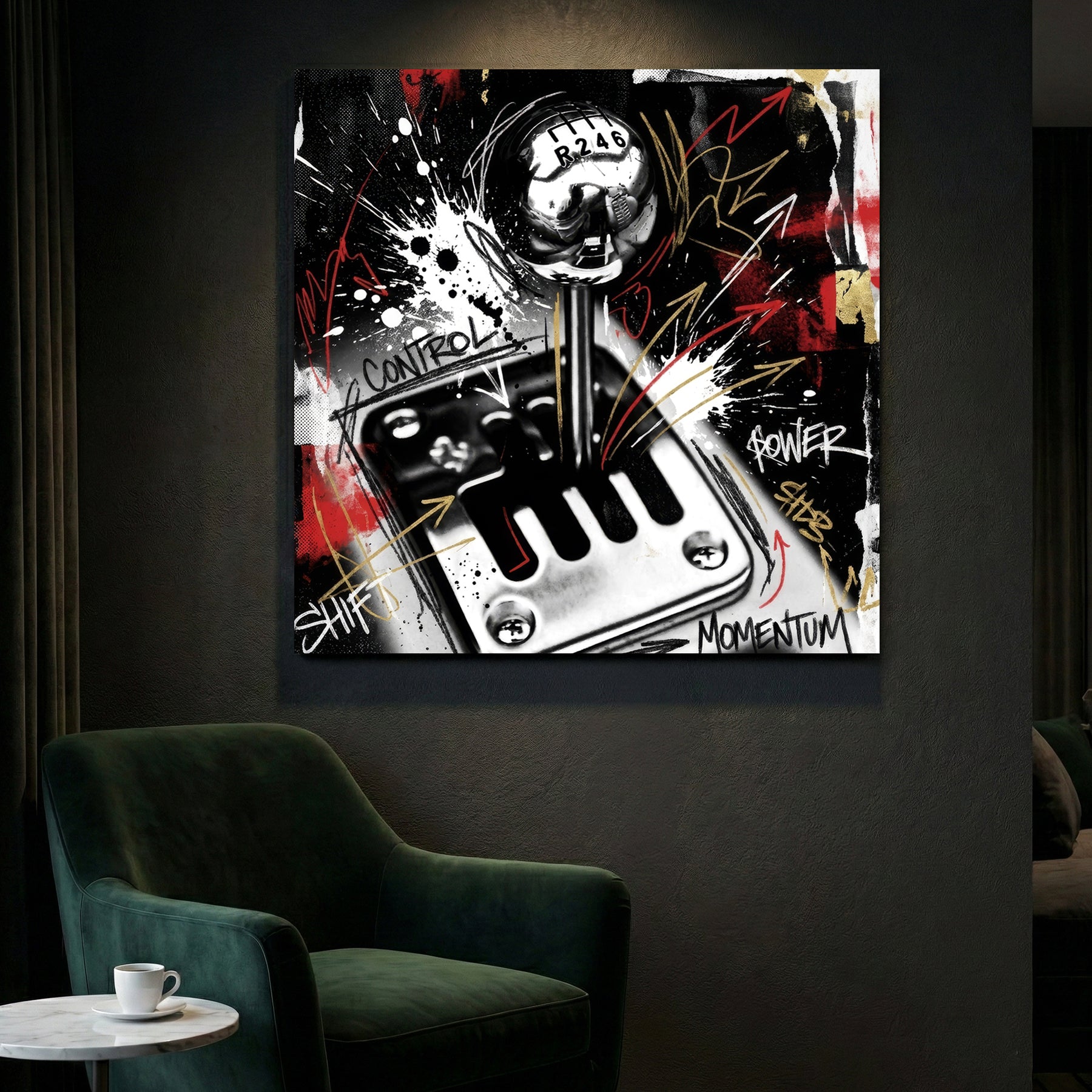 Vintage muscle car shifter 8-ball street art graffiti wall art print