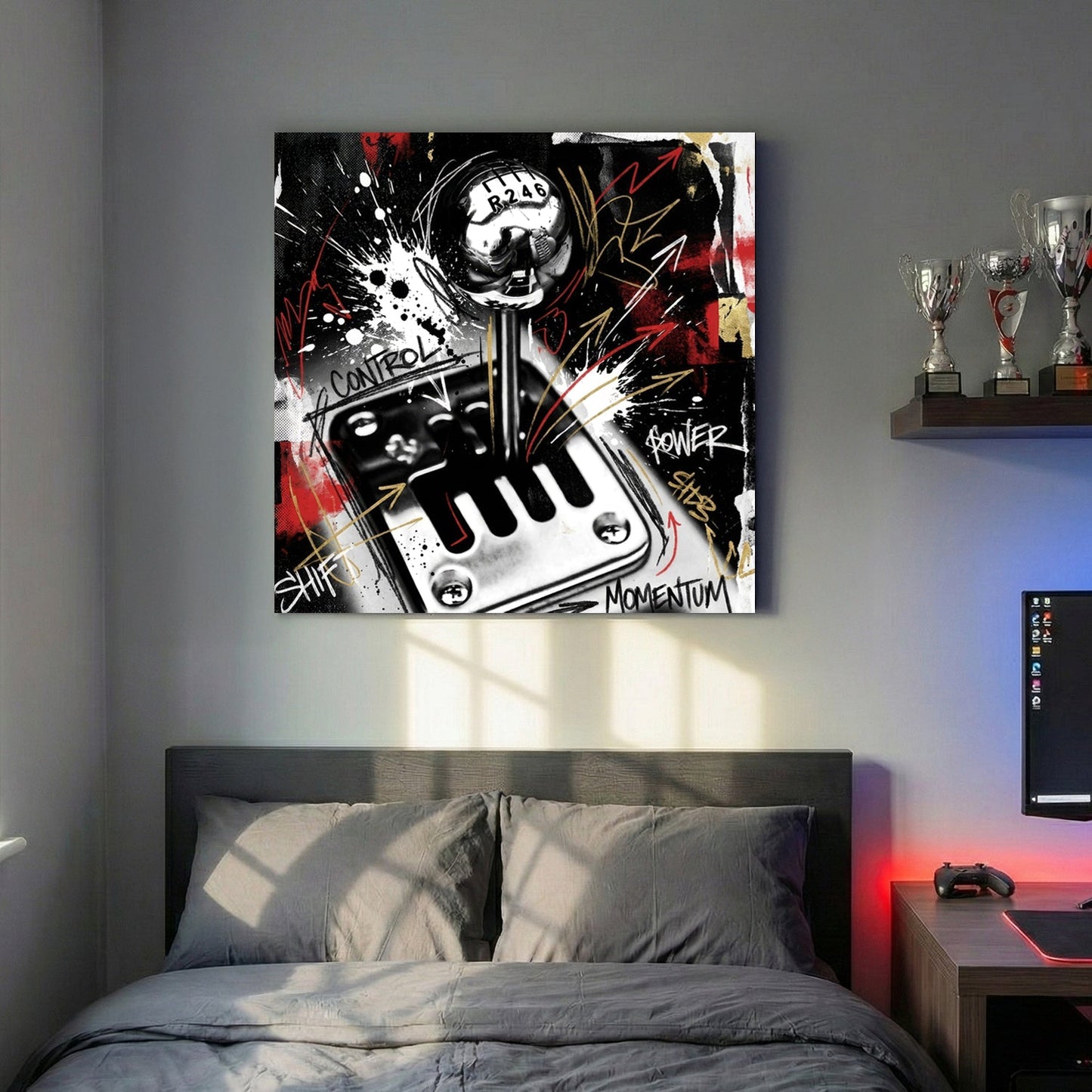 Vintage muscle car shifter 8-ball street art graffiti wall art print