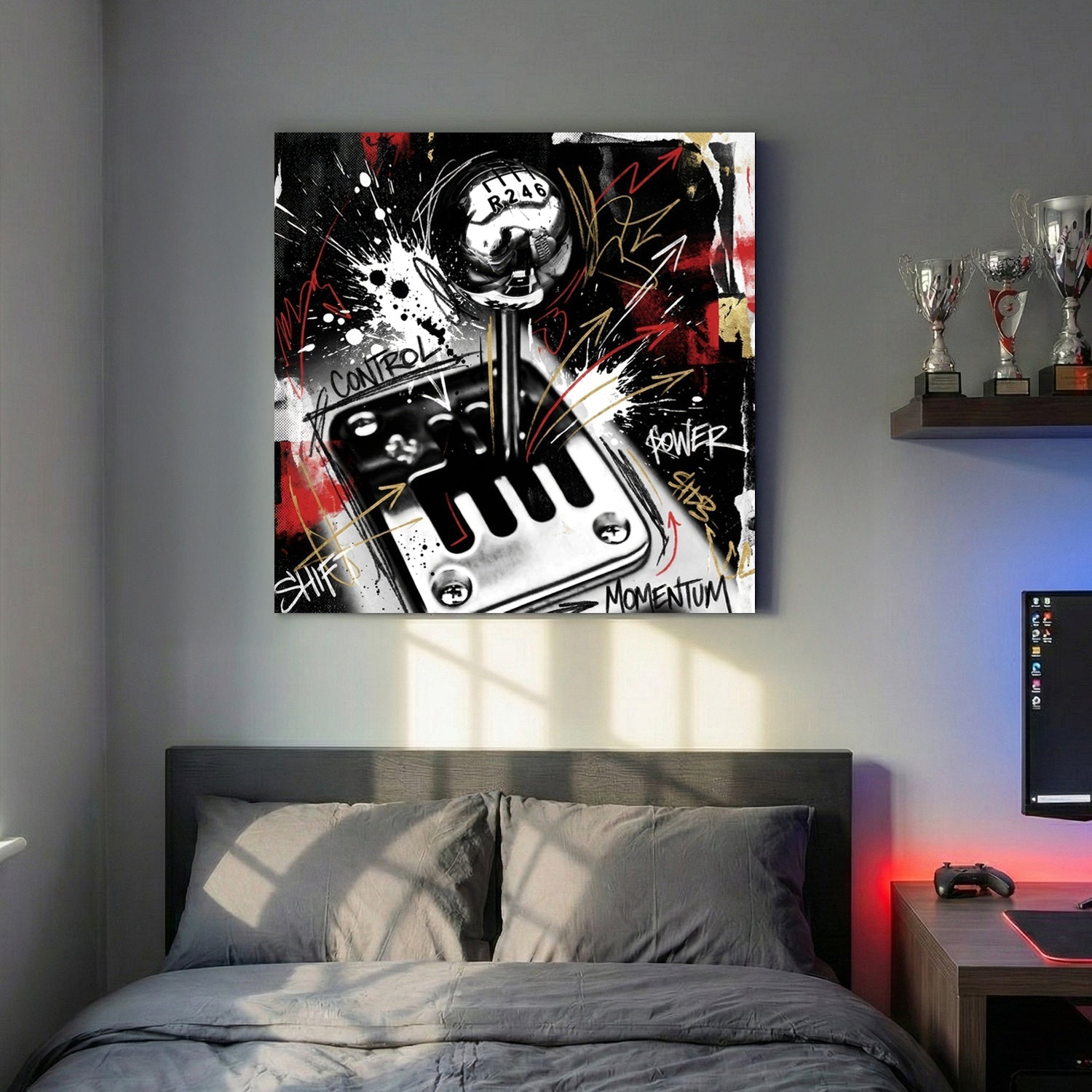 Vintage muscle car shifter 8-ball street art graffiti wall art print