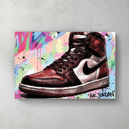 Air Jordan sneaker pop art wall art print with neon colours and splashes