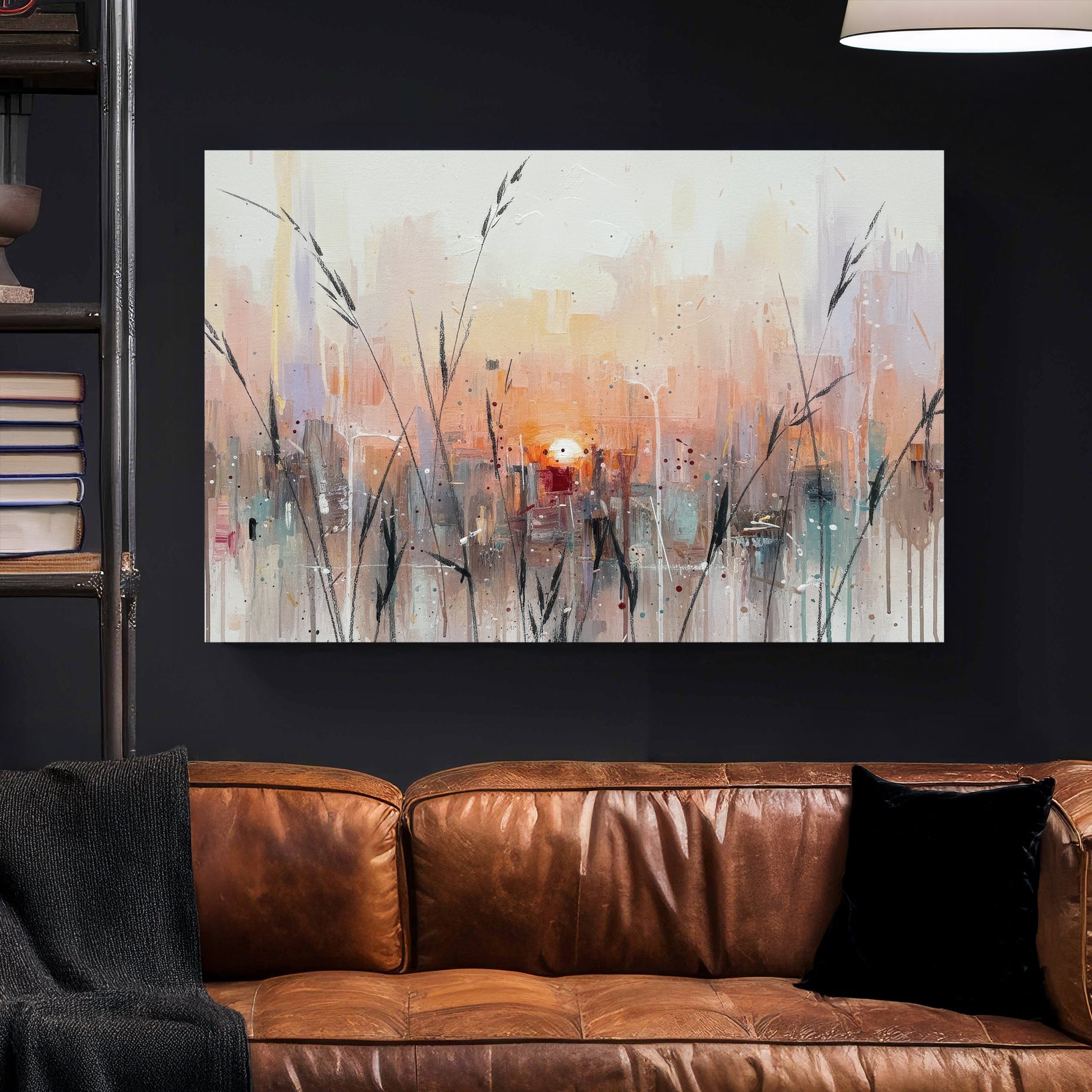 Urban cityscape sunset impressionist wall art print in soft tones