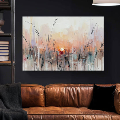 Urban cityscape sunset impressionist wall art print in soft tones