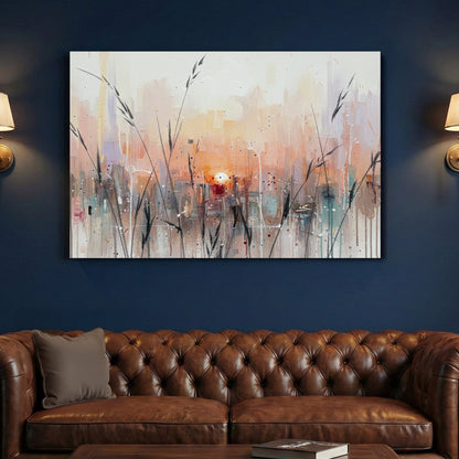 Urban cityscape sunset impressionist wall art print in soft tones