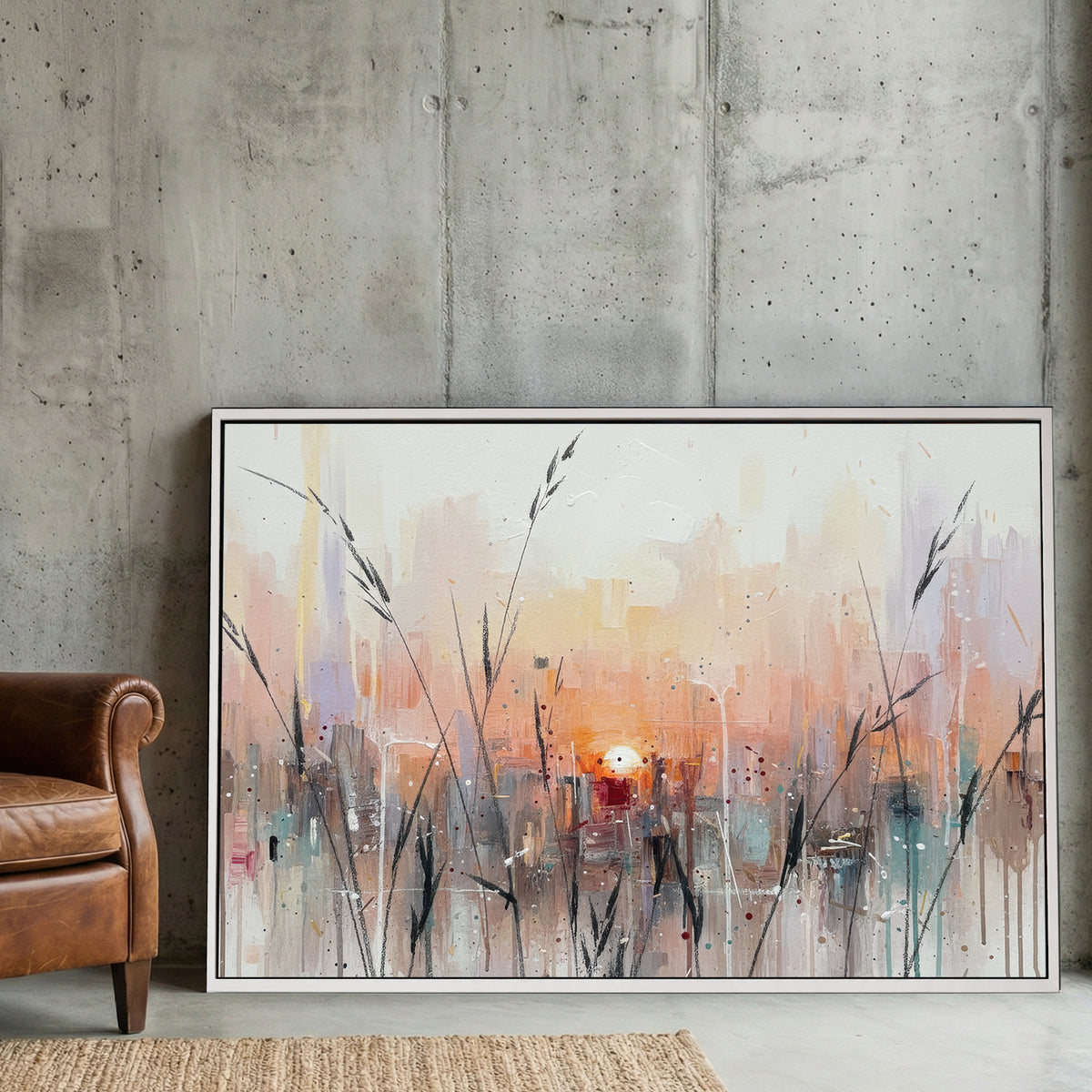 Urban cityscape sunset impressionist wall art print in soft tones