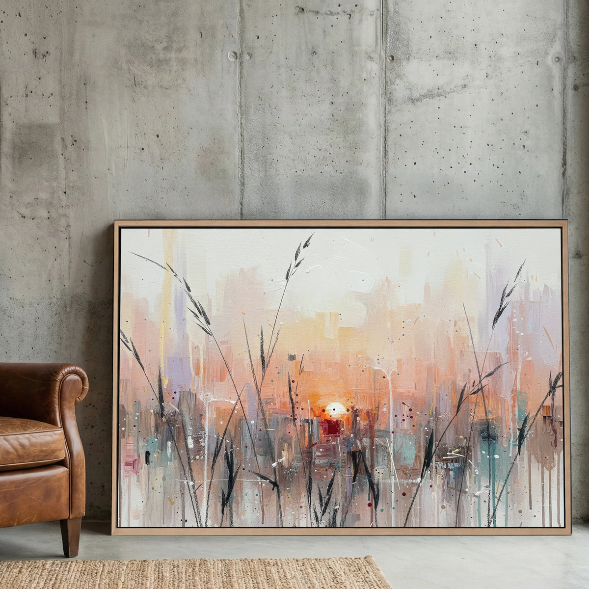 Urban cityscape sunset impressionist wall art print in soft tones