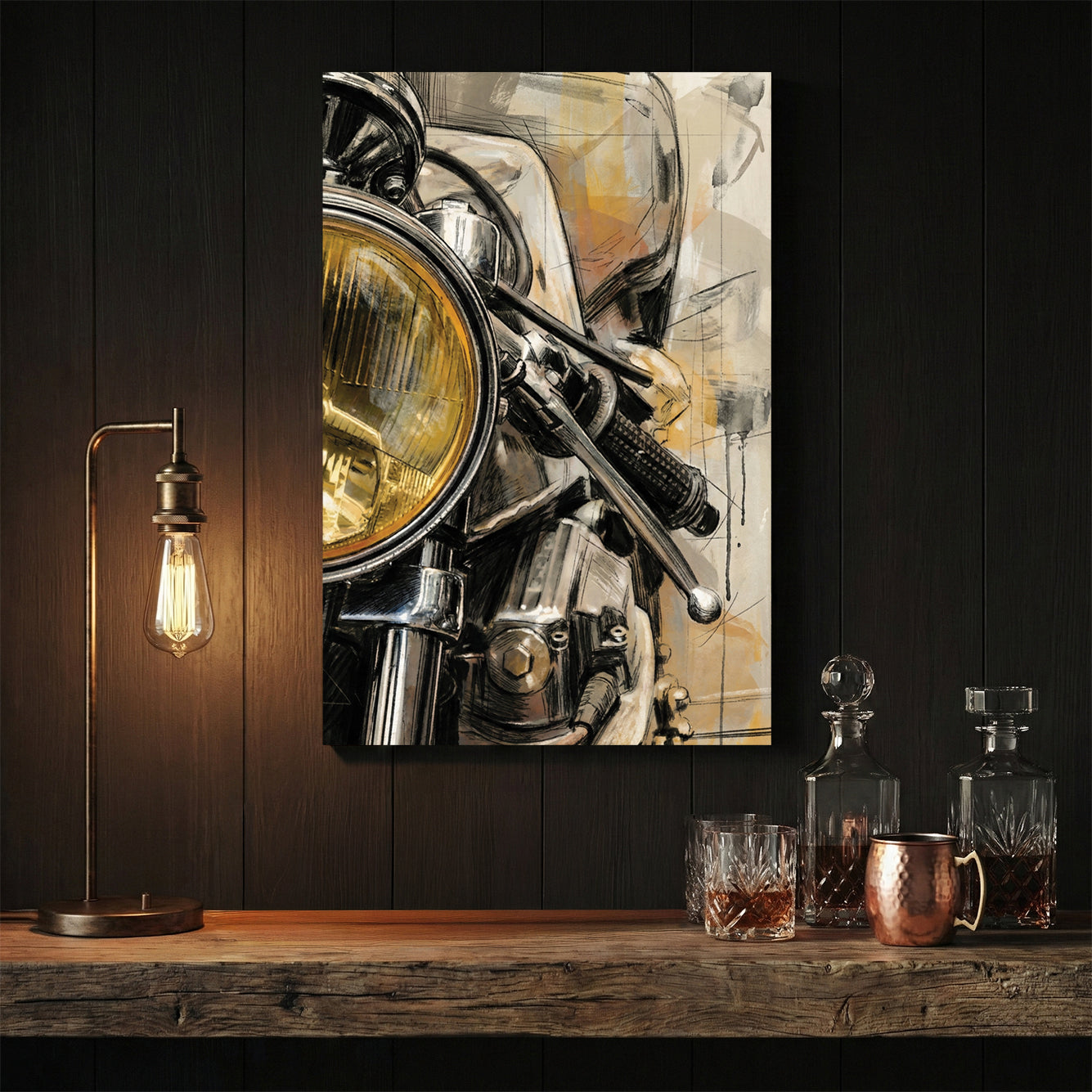 Harley Davidson headlight sketch vintage wall art print motorcycle