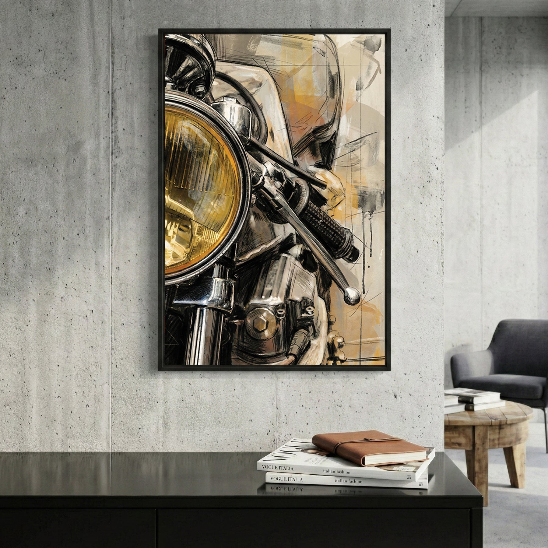 Harley Davidson headlight sketch vintage wall art print motorcycle