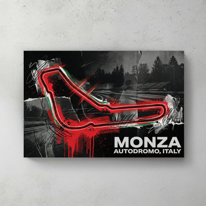 Monza racetrack neon red racing circuit wall art print