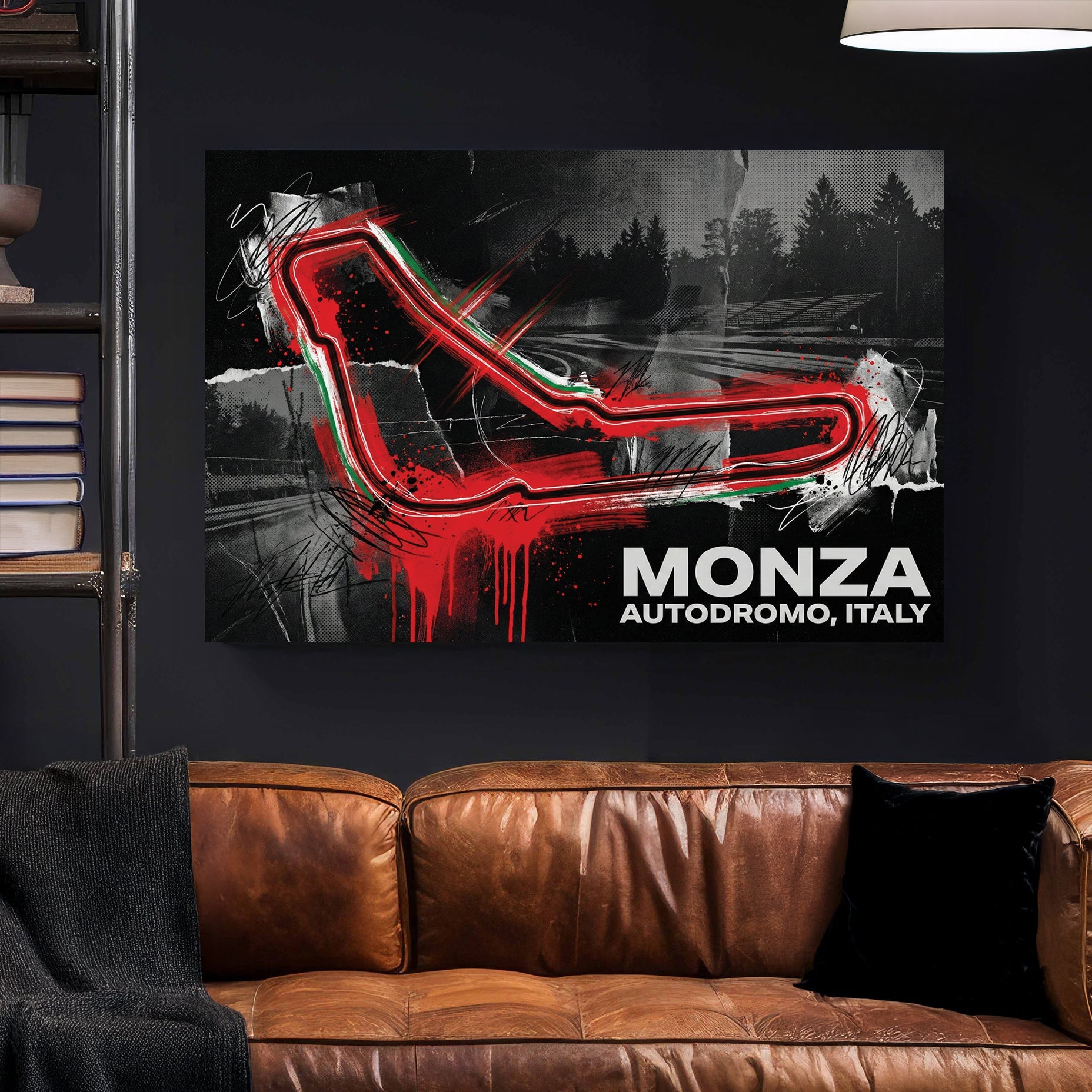 Monza racetrack neon red racing circuit wall art print