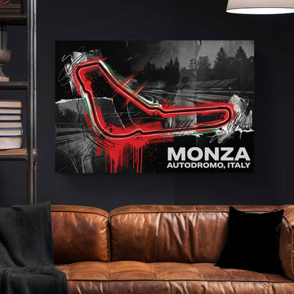 Monza racetrack neon red racing circuit wall art print