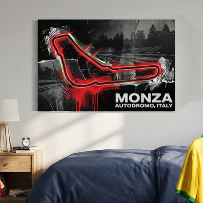 Monza racetrack neon red racing circuit wall art print