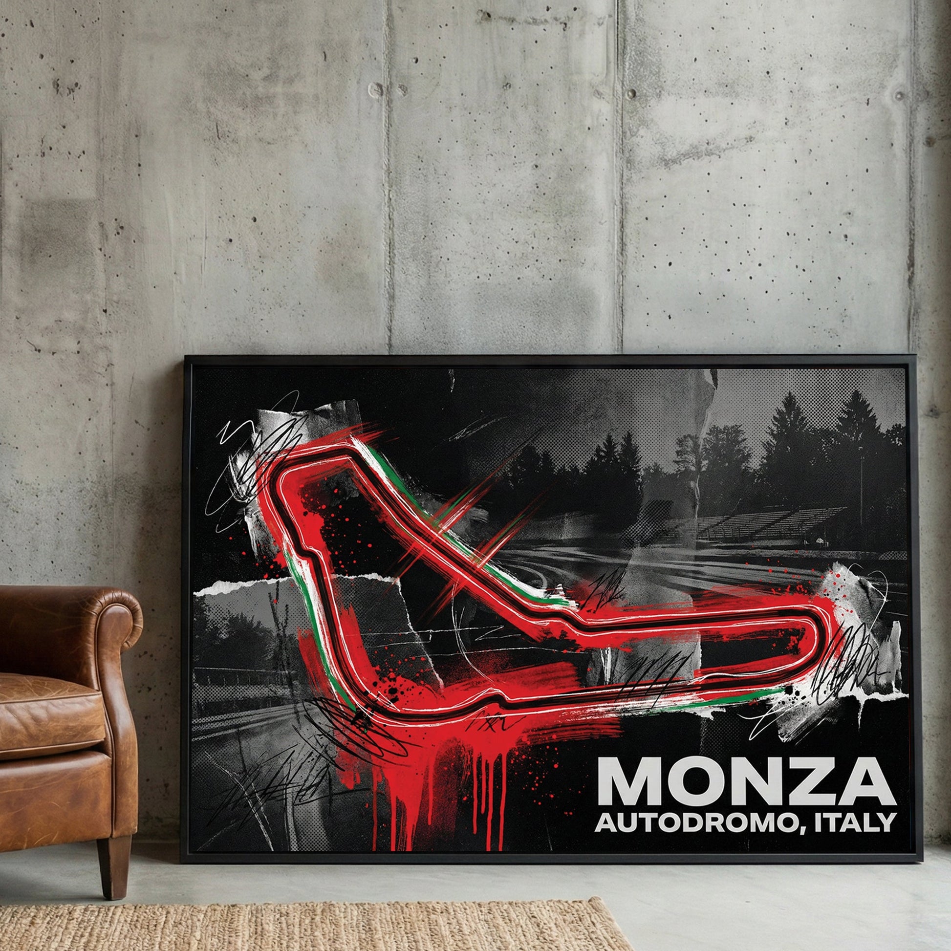 Monza racetrack neon red racing circuit wall art print