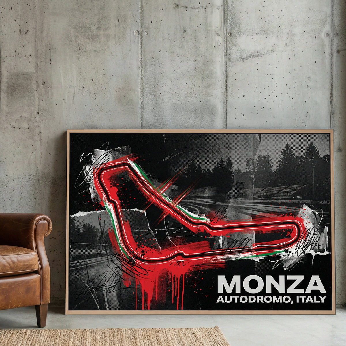 Monza racetrack neon red racing circuit wall art print