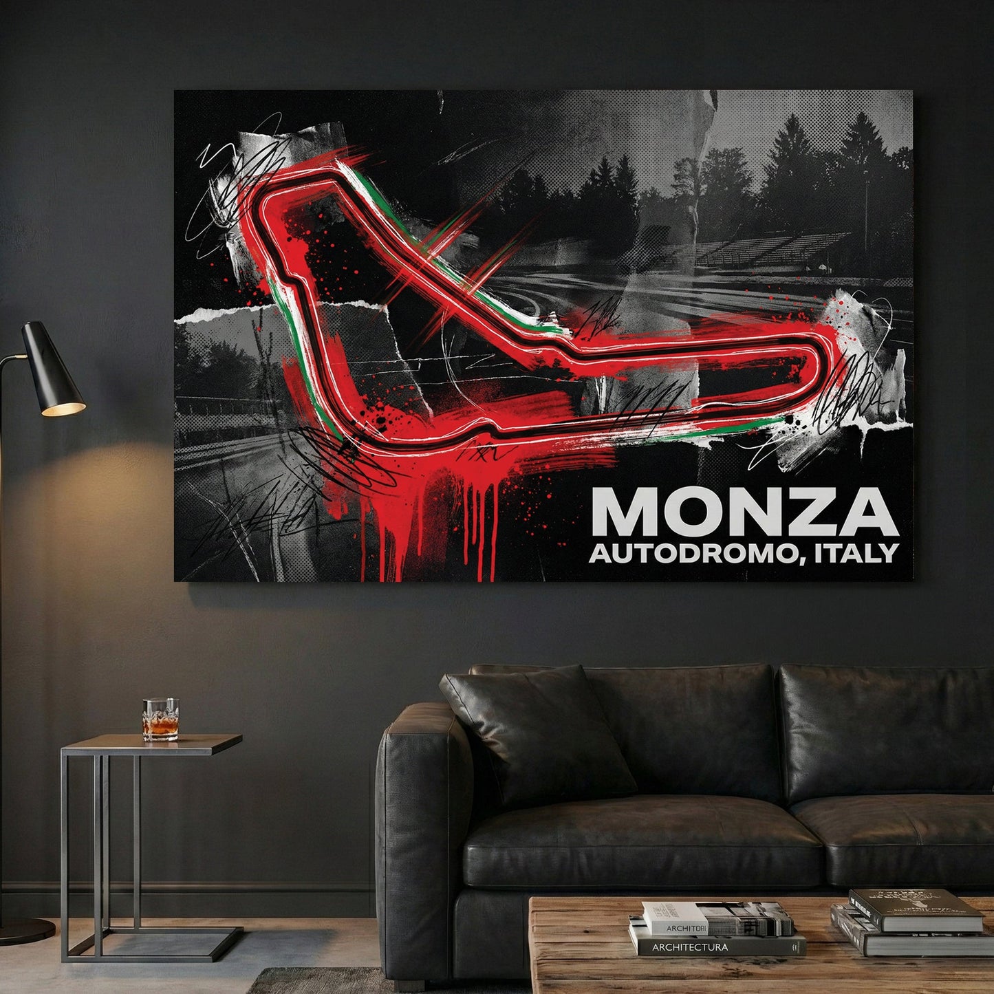 Monza racetrack neon red racing circuit wall art print
