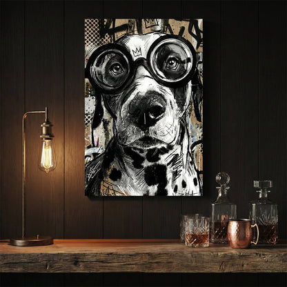 Dog wearing goggles street art playful wall art print