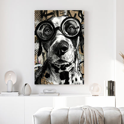 Dog wearing goggles street art playful wall art print