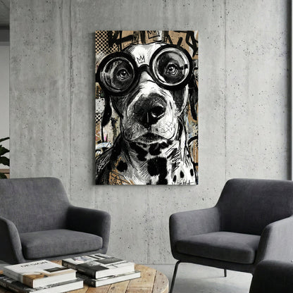 Dog wearing goggles street art playful wall art print
