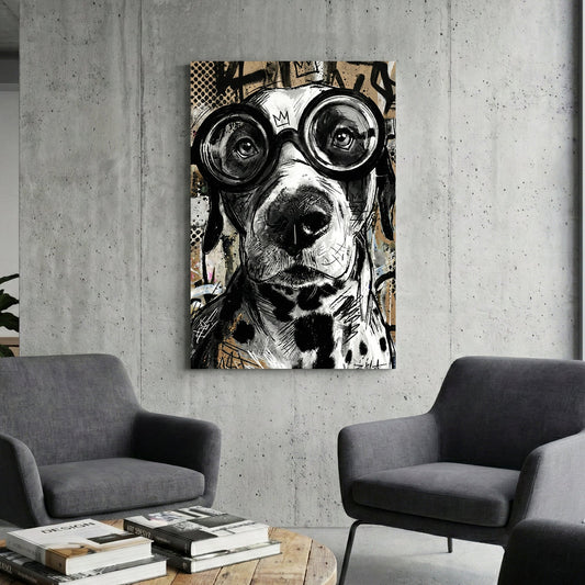 Dog wearing goggles street art playful wall art print